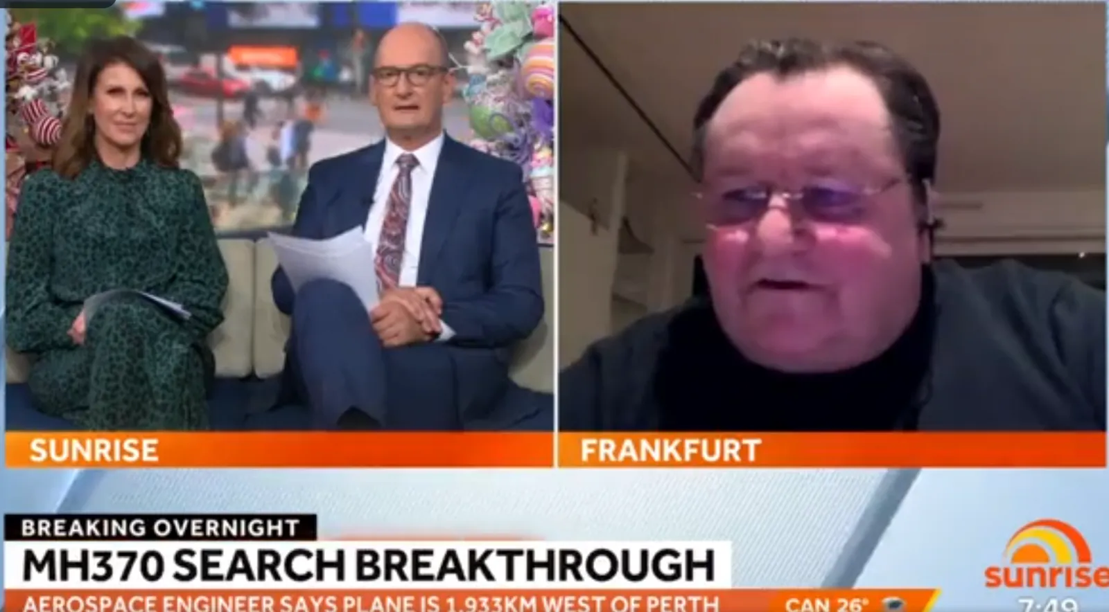 Richard Godfrey interviewed by Sunrise on MH370 location